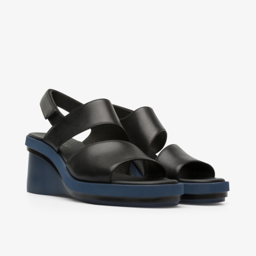 Camper Kyra Wedge Sandals Black - Womens Singapore JFGSRZ-006